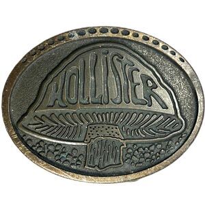 Vintage MCM Hollister Mushroom Belt Buckle Cast Metal Boho Style Heavy Retro Fun